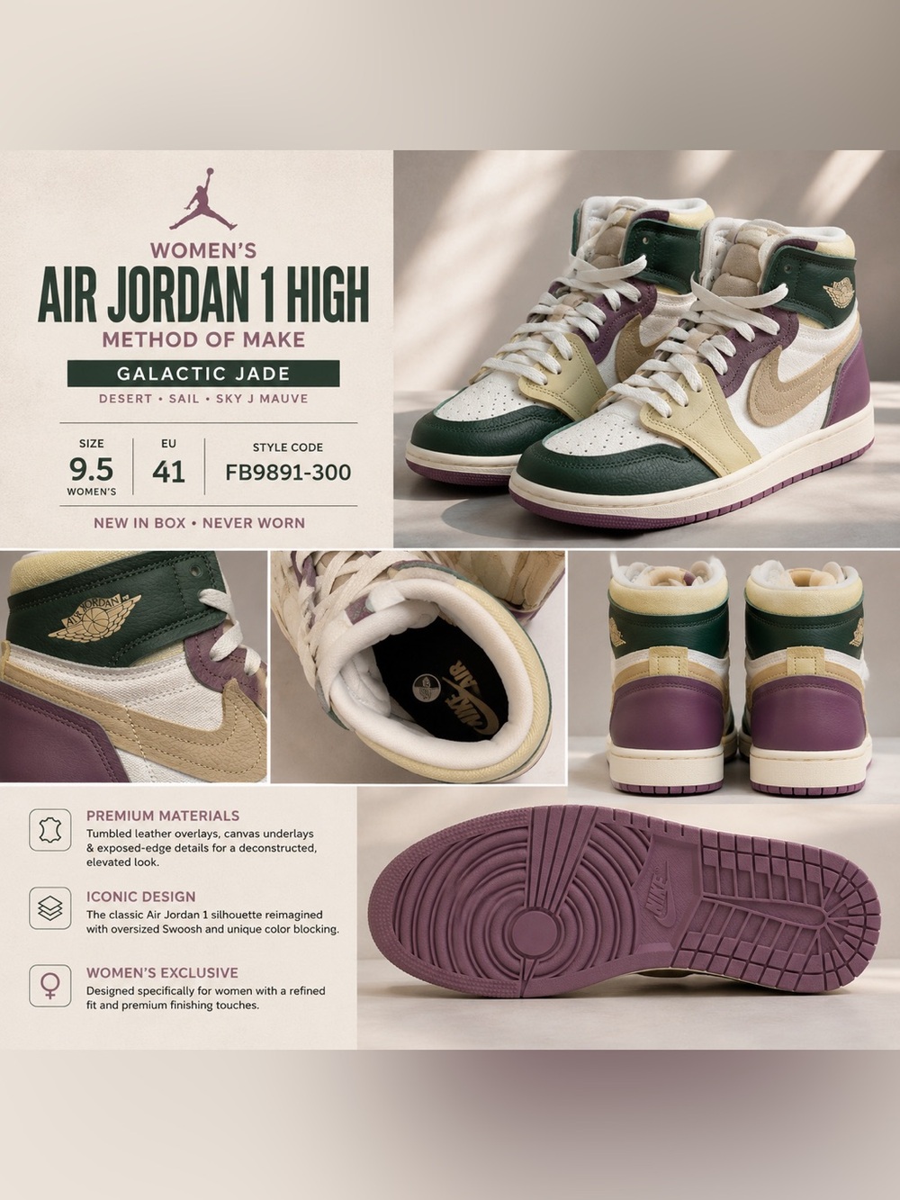 Nike WMNS Air Jordan 1 High MM "Galactic Jade" NIB
